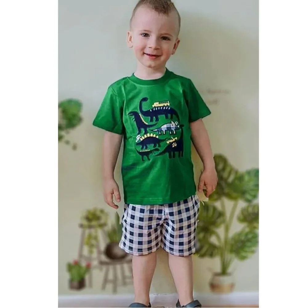 NWT Carter's Infant Boys Dinosaur Outfits Bodysuit, Shirt & Plaid Short